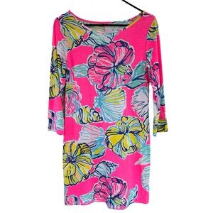 LILLY PULITZER Marlowe Floral Hot Pink Long Sleeve Lightweight Dress S